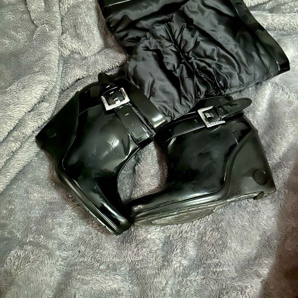 BCBG Patent Leather Quitted Wedge Boots